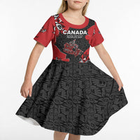 Canada National Indigenous Peoples Day Kid Short Sleeve Dress Red Map Haida Totem Patterns