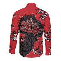 Canada National Indigenous Peoples Day Long Sleeve Button Shirt Red Map Haida Totem Patterns