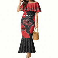 Canada National Indigenous Peoples Day Mermaid Dress Red Map Haida Totem Patterns