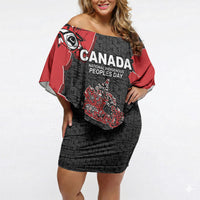 Canada National Indigenous Peoples Day Off Shoulder Short Dress Red Map Haida Totem Patterns
