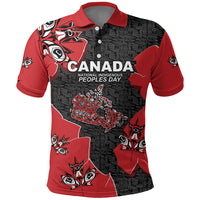 Canada National Indigenous Peoples Day Polo Shirt Red Map Haida Totem Patterns