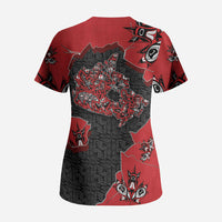 Canada National Indigenous Peoples Day Scrub Top Red Map Haida Totem Patterns