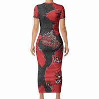 Canada National Indigenous Peoples Day Short Sleeve Bodycon Dress Red Map Haida Totem Patterns