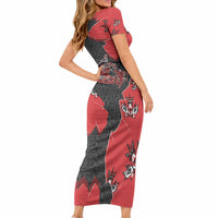 Canada National Indigenous Peoples Day Short Sleeve Bodycon Dress Red Map Haida Totem Patterns DT05