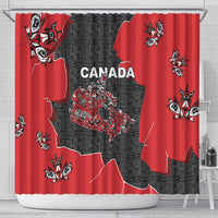 Canada National Indigenous Peoples Day Shower Curtain Red Map Haida Totem Patterns