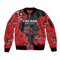 Canada National Indigenous Peoples Day Sleeve Zip Bomber Jacket Red Map Haida Totem Patterns