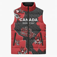 Canada National Indigenous Peoples Day Sleeveless Puffer Jacket Red Map Haida Totem Patterns