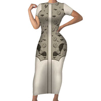 Western Gothic Yoke Family Matching Short Sleeve Bodycon Dress and Hawaiian Shirt Bat And Stars - Wonder Print Shop