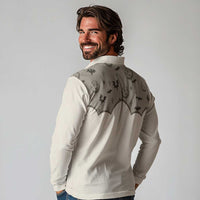 Western Gothic Yoke Long Sleeve Polo Shirt Bat And Stars - Wonder Print Shop