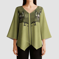 Western Gothic Yoke Kimono Sleeve Blouse Retro Butterfly With Daisy Garden - Wonder Print Shop