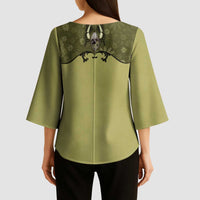 Western Gothic Yoke Kimono Sleeve Blouse Retro Butterfly With Daisy Garden - Wonder Print Shop