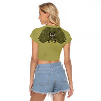 Western Gothic Yoke Raglan Cropped T Shirt Retro Butterfly With Daisy Garden - Wonder Print Shop