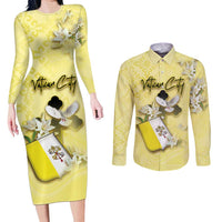 Personalized Vatican City Couples Matching Long Sleeve Bodycon Dress and Long Sleeve Button Shirt Coat Of Arms With Dove Bird - Wonder Print Shop