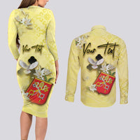 Personalized Vatican City Couples Matching Long Sleeve Bodycon Dress and Long Sleeve Button Shirt Coat Of Arms With Dove Bird - Wonder Print Shop