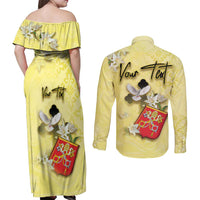 Personalized Vatican City Couples Matching Off Shoulder Maxi Dress and Long Sleeve Button Shirt Coat Of Arms With Dove Bird - Wonder Print Shop