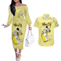 Personalized Vatican City Couples Matching Off The Shoulder Long Sleeve Dress and Hawaiian Shirt Coat Of Arms With Dove Bird - Wonder Print Shop