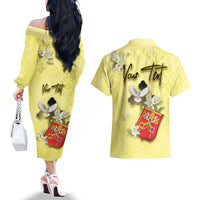Personalized Vatican City Couples Matching Off The Shoulder Long Sleeve Dress and Hawaiian Shirt Coat Of Arms With Dove Bird - Wonder Print Shop