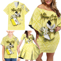 Personalized Vatican City Family Matching Off Shoulder Short Dress and Hawaiian Shirt Coat Of Arms With Dove Bird - Wonder Print Shop