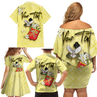 Personalized Vatican City Family Matching Off Shoulder Short Dress and Hawaiian Shirt Coat Of Arms With Dove Bird - Wonder Print Shop