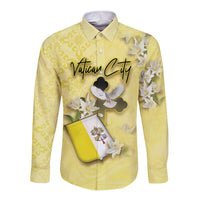 Personalized Vatican City Long Sleeve Button Shirt Coat Of Arms With Dove Bird - Wonder Print Shop
