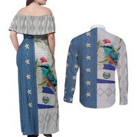 El Salvador Torogoz Christmas Couples Matching Off Shoulder Maxi Dress and Long Sleeve Button Shirt With Wool Effect Patterns - Wonder Print Shop