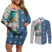 El Salvador Torogoz Christmas Couples Matching Off Shoulder Short Dress and Long Sleeve Button Shirt With Wool Effect Patterns - Wonder Print Shop