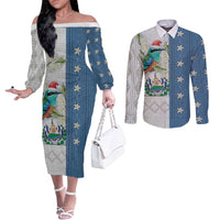 El Salvador Torogoz Christmas Couples Matching Off The Shoulder Long Sleeve Dress and Long Sleeve Button Shirt With Wool Effect Patterns - Wonder Print Shop