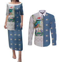El Salvador Torogoz Christmas Couples Matching Puletasi and Long Sleeve Button Shirt With Wool Effect Patterns - Wonder Print Shop