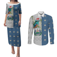 El Salvador Torogoz Christmas Couples Matching Puletasi and Long Sleeve Button Shirt With Wool Effect Patterns - Wonder Print Shop