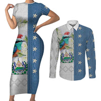El Salvador Torogoz Christmas Couples Matching Short Sleeve Bodycon Dress and Long Sleeve Button Shirt With Wool Effect Patterns - Wonder Print Shop