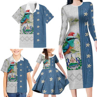 El Salvador Torogoz Christmas Family Matching Long Sleeve Bodycon Dress and Hawaiian Shirt With Wool Effect Patterns - Wonder Print Shop
