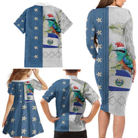 El Salvador Torogoz Christmas Family Matching Long Sleeve Bodycon Dress and Hawaiian Shirt With Wool Effect Patterns - Wonder Print Shop