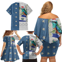 El Salvador Torogoz Christmas Family Matching Off Shoulder Short Dress and Hawaiian Shirt With Wool Effect Patterns - Wonder Print Shop