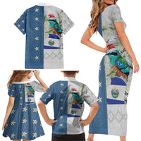El Salvador Torogoz Christmas Family Matching Short Sleeve Bodycon Dress and Hawaiian Shirt With Wool Effect Patterns - Wonder Print Shop