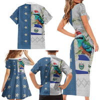 El Salvador Torogoz Christmas Family Matching Short Sleeve Bodycon Dress and Hawaiian Shirt With Wool Effect Patterns - Wonder Print Shop