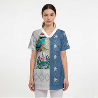 El Salvador Torogoz Christmas Scrub Top With Wool Effect Patterns - Wonder Print Shop