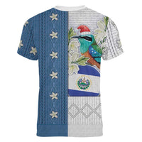 El Salvador Torogoz Christmas Women V-Neck T-Shirt With Wool Effect Patterns - Wonder Print Shop