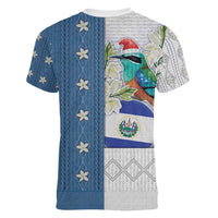 El Salvador Torogoz Christmas Women V-Neck T-Shirt With Wool Effect Patterns - Wonder Print Shop