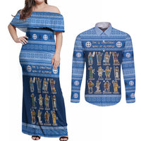 Greece Christmas Couples Matching Off Shoulder Maxi Dress and Long Sleeve Button Shirt The Twelve Gods Of Olympus - Wonder Print Shop