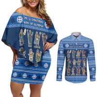 Greece Christmas Couples Matching Off Shoulder Short Dress and Long Sleeve Button Shirt The Twelve Gods Of Olympus - Wonder Print Shop