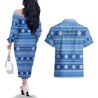 Greece Christmas Couples Matching Off The Shoulder Long Sleeve Dress and Hawaiian Shirt The Twelve Gods Of Olympus - Wonder Print Shop