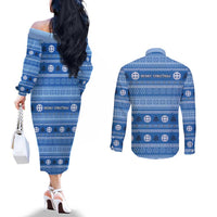 Greece Christmas Couples Matching Off The Shoulder Long Sleeve Dress and Long Sleeve Button Shirt The Twelve Gods Of Olympus - Wonder Print Shop