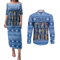 Greece Christmas Couples Matching Puletasi and Long Sleeve Button Shirt The Twelve Gods Of Olympus - Wonder Print Shop