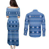 Greece Christmas Couples Matching Puletasi and Long Sleeve Button Shirt The Twelve Gods Of Olympus - Wonder Print Shop