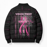 Personalized American Breast Cancer Bomber Puffer Jacket Hope And Cure Cross - Wonder Print Shop