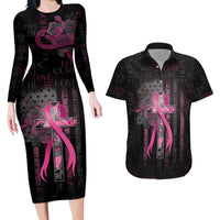 Personalized American Breast Cancer Couples Matching Long Sleeve Bodycon Dress and Hawaiian Shirt Hope And Cure Cross - Wonder Print Shop