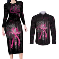 Personalized American Breast Cancer Couples Matching Long Sleeve Bodycon Dress and Long Sleeve Button Shirt Hope And Cure Cross - Wonder Print Shop