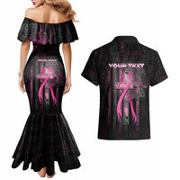 Personalized American Breast Cancer Couples Matching Mermaid Dress and Hawaiian Shirt Hope And Cure Cross - Wonder Print Shop