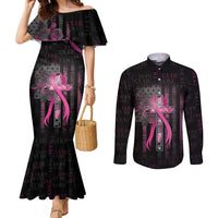 Personalized American Breast Cancer Couples Matching Mermaid Dress and Long Sleeve Button Shirt Hope And Cure Cross - Wonder Print Shop