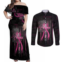 Personalized American Breast Cancer Couples Matching Off Shoulder Maxi Dress and Long Sleeve Button Shirt Hope And Cure Cross - Wonder Print Shop